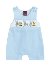 Load image into Gallery viewer, Blue Striped Seer sucker Bunnies Romper - Image #1
