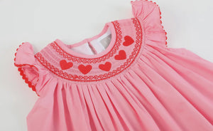 Preorder by 9/30-Pink Heart Valentine Smocked Bishop Dress-Ships by 12/28