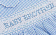 Load image into Gallery viewer, Light Blue Baby Brother Smocked Collared Romper - Image #3
