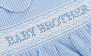 Light Blue Baby Brother Smocked Collared Romper - Image #3