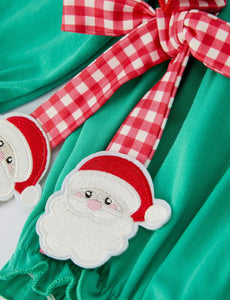 Christmas Cute Santa Applique Red Plaid Bow Baby Girls Romper-Ships by 10/15