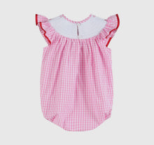 Load image into Gallery viewer, Preorder by 9/30-Pink Gingham Daisy and Hearts Smocked Romper-Ships 12/28
