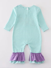 Load image into Gallery viewer, Green stripe princess embroidery girl romper
