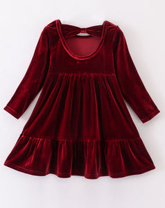 Premium Maroon velvet tiered ruffle dress