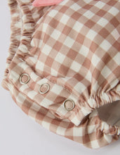 Load image into Gallery viewer, Christmas Vintage-Style Plaid
Embroidered Gingerbread and Bows Girls Romper-Ships 10/30
