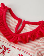 Load image into Gallery viewer, Christmas Candy Cane Smocking Embroidery Striped Baby Girls Romper-Ships 10/5
