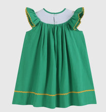 Load image into Gallery viewer, St. Patrick&#39;s Day Clover Leaf Smocked Bishop Dress
