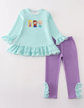 Load image into Gallery viewer, Green stripe princess embroidery girl set
