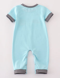 Blue halloween ghost pumpkin boy romper