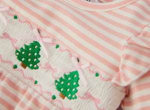 Christmas Tree Smocked Embroidery Stripe Baby Girls Romper-Ships 10/10