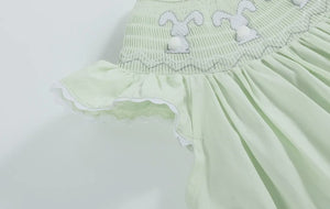 Honeydew Green Bunny Smocked
Bishop Dress