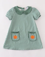 Load image into Gallery viewer, Green gingham pumpkin embroidery dress
