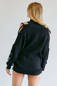 Solid Turtleneck Cutout Long Sleeve Sweater - Image #9