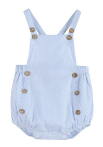 Light Blue Pinstripe Wooden Button Romper - Image #1