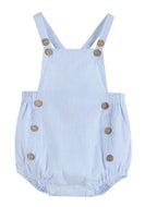 Light Blue Pinstripe Wooden Button Romper - Image #1