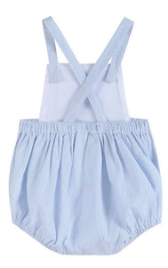 Light Blue Pinstripe Wooden Button Romper - Image #2