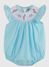 Load image into Gallery viewer, Light Blue Flamingo Smocked Flutter
Romper - Image #1
