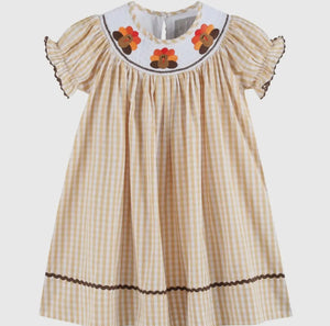 Preorder ETA 7/15-8/15-Brown Gingham Turkey Smocked Bishop Dress - Image #1