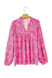 Bonbon Abstract Print Loose Fit Collared V Neck Babydoll Blouse - Image #15