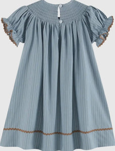 Preorder ETA 7/15-8/15-Light Blue Puppy Smocked Bishop Dress - Image #2