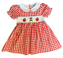 Load image into Gallery viewer, Back To School Crayons And Apples Hand Smocked Gingham Girls Dress - Image #1
