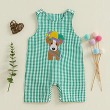 Load image into Gallery viewer, Lamuusaa Newborn Baby Girl Boy Mardi Gras Outfit Sleeveless Plaid Mardi Gras Dog Romper One Piece Bodysuit Jumpsuit (Green, 3-6 Months)
