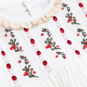 JannyBB Girl Dress, Red Hand Embroidered Floral Heirloom, Kids Holiday Dresses, Christening Gown for Girls, White Long Dress for Girls (US, Age, 12 Months-Size 12, red)