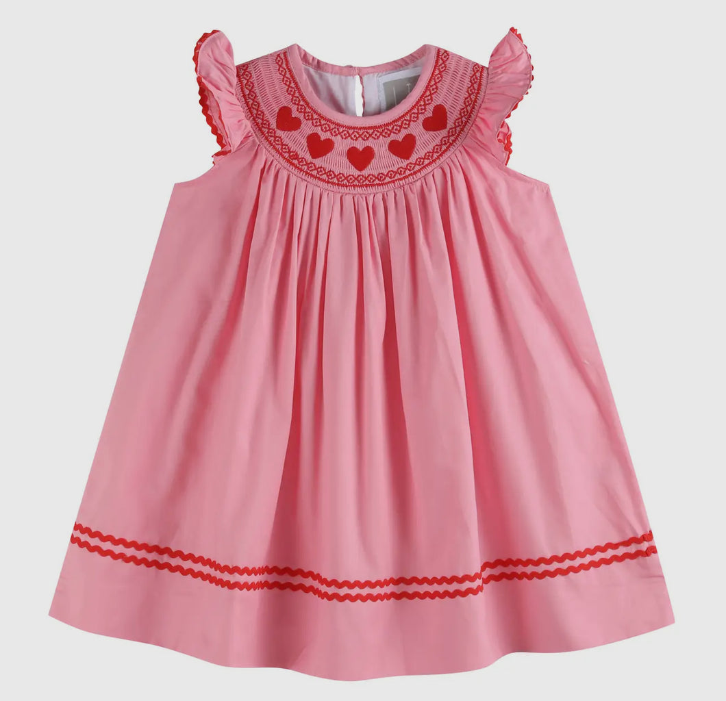 Preorder by 9/30-Pink Heart Valentine Smocked Bishop Dress-Ships by 12/28