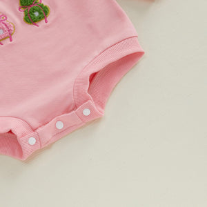 Newborn Baby Boy Girl Easter Outfit Embroidery Bubble Romper Sweatshirt Infant Easter Bunny Clothes (Light Pink, 0-3 Months)