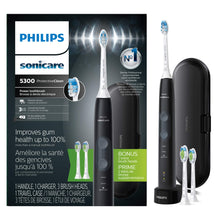 Load image into Gallery viewer, Philips Sonicare ProtectiveClean 5300 Rechargeable Electric Toothbrush, with Pressure Sensor, 3 Cleaning Modes, SmarTimer and QuadPacer, with 2 Bonus Brush Heads, Travel Case, Black, Model HX6423/34
