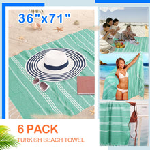 Load image into Gallery viewer, YSYJ Turkish Beach Towel 6 Pack Beach Towels 36&quot;x71&quot; Beach Towel Oversized Sand Free Turkish Towel Quick Dry Turkish Bath Towels Teal
