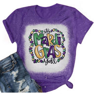 Mardi Gras Shirt for Women It's Mardi Gras Yall Shirt Carnival T-Shirt Graphic Short Sleeves Tee Tops Puple L