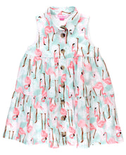 Load image into Gallery viewer, RuffleButts - Vibrant Flamingo Tiered Shirt Dress - 2T Pink/White
