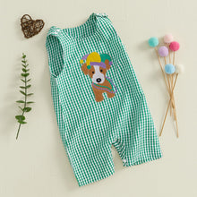 Load image into Gallery viewer, Lamuusaa Newborn Baby Girl Boy Mardi Gras Outfit Sleeveless Plaid Mardi Gras Dog Romper One Piece Bodysuit Jumpsuit (Green, 3-6 Months)
