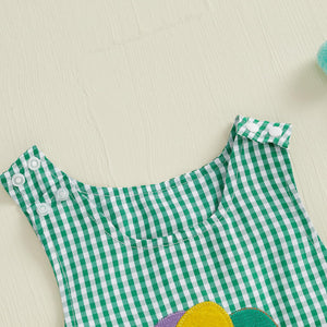 Lamuusaa Newborn Baby Girl Boy Mardi Gras Outfit Sleeveless Plaid Mardi Gras Dog Romper One Piece Bodysuit Jumpsuit (Green, 3-6 Months)