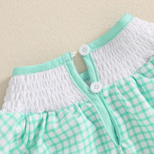 Load image into Gallery viewer, FIOMVA St Patricks Day Baby Girl Outfit Infant Smocked Bubble Romper Newborn Plaid Bodysuit Cute Toddler Summer Clothes (E Smocked Romper Plaid Green, 0-3 Months)
