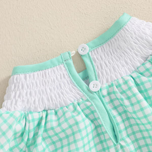 FIOMVA St Patricks Day Baby Girl Outfit Infant Smocked Bubble Romper Newborn Plaid Bodysuit Cute Toddler Summer Clothes (E Smocked Romper Plaid Green, 0-3 Months)