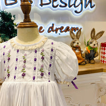 Load image into Gallery viewer, JannyBB Girl Dress, Purple Flower Hand Embroidered Floral Heirloom, Girls Party Dress, Flower Girl Dresses, Christening Gown for Girls (US, Age, 12 Months-Size 12, purple2)
