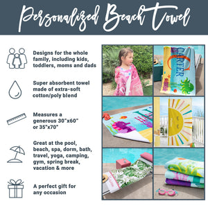 Let's Make Memories Personalized Beach Towel - Flowers - Vacation Gear - for Beach and Pool Lovers - Oversized - Customize with Name