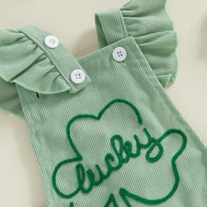 YINGISFITM My First St Patricks Day Baby Girl Outfit Newborn Lucky Charm Romper Irish Clover Shamrock Baby Girl Clothes (Green-Lucky, 6-12 Months)