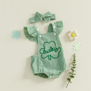 YINGISFITM My First St Patricks Day Baby Girl Outfit Newborn Lucky Charm Romper Irish Clover Shamrock Baby Girl Clothes (Green-Lucky, 6-12 Months)