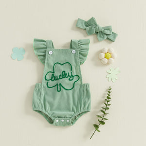 YINGISFITM My First St Patricks Day Baby Girl Outfit Newborn Lucky Charm Romper Irish Clover Shamrock Baby Girl Clothes (Green-Lucky, 6-12 Months)