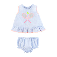 Load image into Gallery viewer, Mud Pie Baby Girls Tennis Seersucker Pinafore Set
