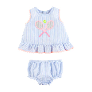 Mud Pie Baby Girls Tennis Seersucker Pinafore Set