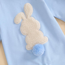 Load image into Gallery viewer, Easter Baby Boy Girl Outfit Embroidery Bunny Rompers Bunny Tail Jumpsuit Unisex Newborn Infant Easter Clothes (Blue, 0-3 Months)
