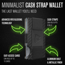 Load image into Gallery viewer, Mountain Voyage Minimalist Cash Strap Wallet - Slim RFID Blocking Wallet for Men &amp; Women - Scratch Resistant, Credit Card Holder, Easily Removable Money &amp; Cards, Aluminium Wallet (Matte Carbon Fiber)
