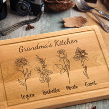 Load image into Gallery viewer, Personalized Cutting Board For Mom - Grandma, Birth Flower Grandmom&#39;s Garden, Mothers Day Gifts For Grandma, Christmas and Birthday Gifts For Mom From Son, Daughter, Chopping Board for Mama&#39;s Kitchen
