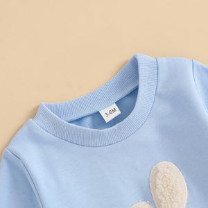 Easter Baby Boy Girl Outfit Embroidery Bunny Rompers Bunny Tail Jumpsuit Unisex Newborn Infant Easter Clothes (Blue, 0-3 Months)