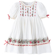 JannyBB Girl Dress, Red Hand Embroidered Floral Heirloom, Kids Holiday Dresses, Christening Gown for Girls, White Long Dress for Girls (US, Age, 12 Months-Size 12, red)