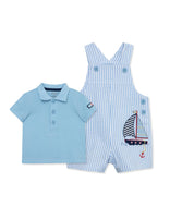 Little Me Clothes for Baby Boys' Sailboat Woven Shirt and Shortall Set, Blue Bell/Multi